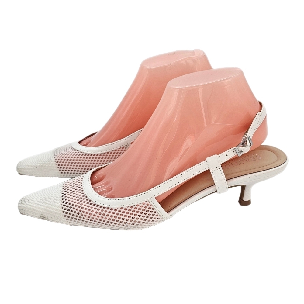 Kenneth Cole Reaction Maggie Mesh Slingback Kitten Heel Pumps White  Size 8